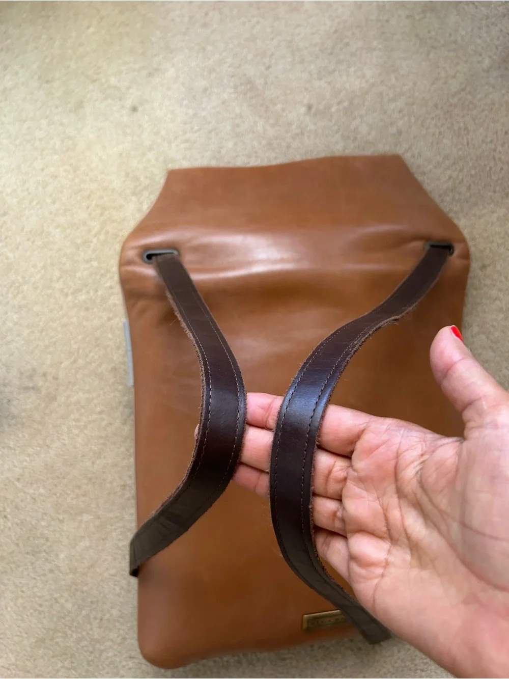 Classic Cognac Leather Backpack with Brown Straps